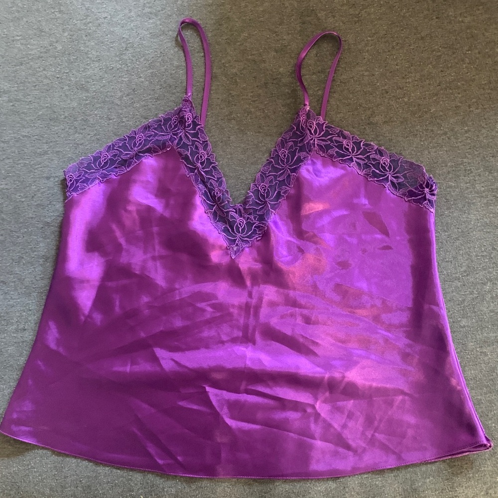 Silky Lace-Trim Cami Top in Vibrant Purple